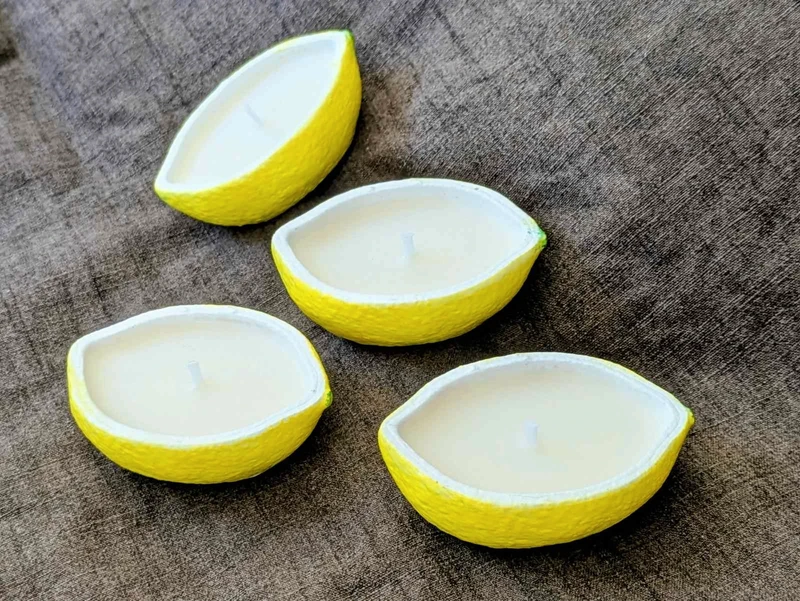 Lot de bougies citron trompe-l'œil en cire de soja peintes à la main
