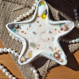 Bougie étoile de mer en cire de soja avec cristaux et coquillages naturels, MonaLuna Candles